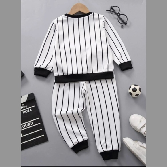 Toddler Boy Letter Graphic Stripe Bomber Jacket & Sweatpants Set - Picture 2 of 6
